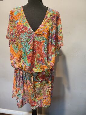 Ralph Lauren Orange Multi-Color Paisley Swim Coverup